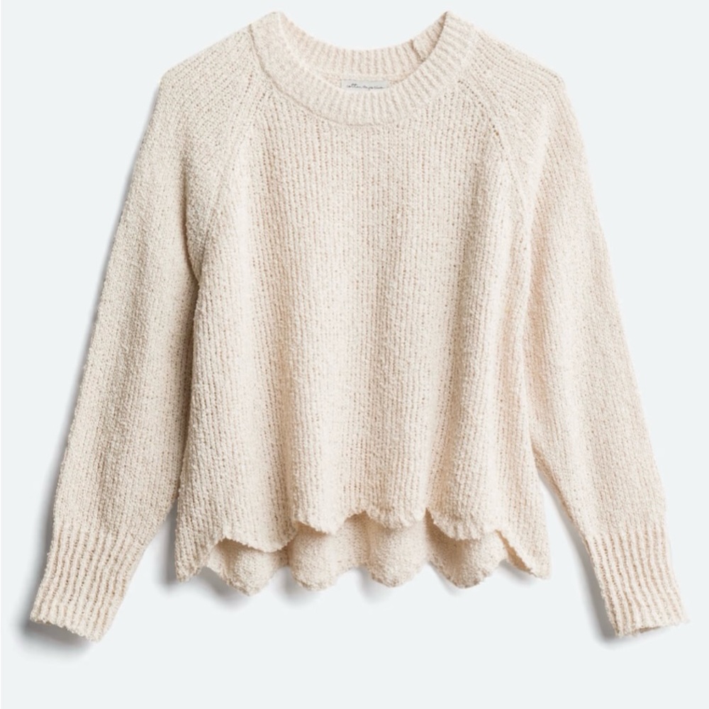 Miriam Cropped Scalloped Hem Pullover EUC